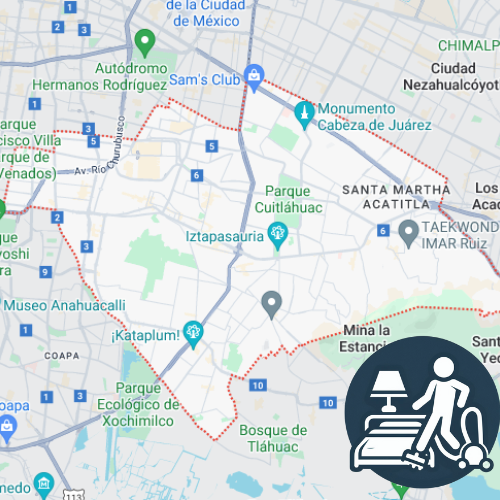 mapa de cobertura de lavado de colchones en Iztapalapa