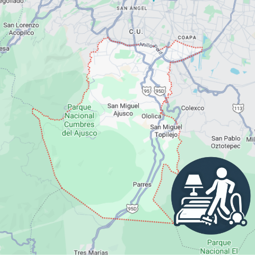 mapa de cobertura lavado de colchones en Tlalpan