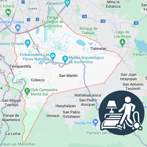 mapa de cobertura lavado de colchones en Xochimilco